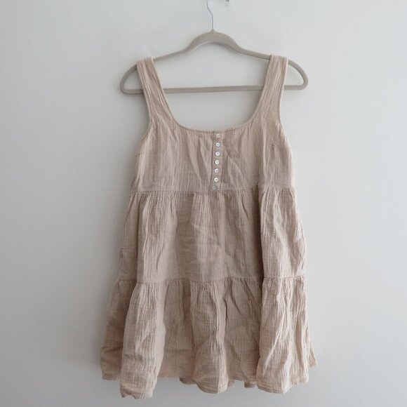 URBAN OUTFITTERS Gauzy 100% Cotton Tiered Tank Dress in Cream Coastal Boho XS - Picture 2 of 15